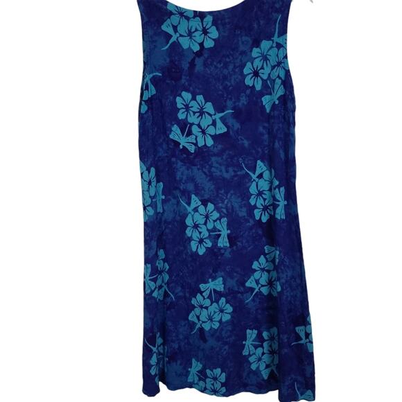 Pineapple Cove Vintage Blue Floral Sundress Hawaiian Tropical Print Coastal M - Picture 2 of 11